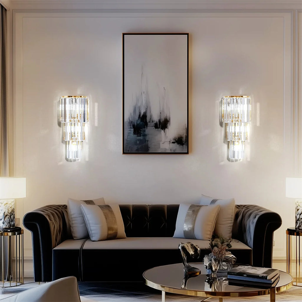 LUVODI Modern Crystal Wall Lamp 3-Layer Wall Crystal Sconce Light E14 Led Corn Lights