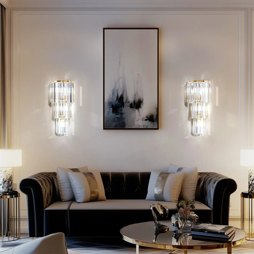 LUVODI Modern Crystal Wall Lamp 3-Layer Wall Crystal Sconce Light E14 Led Corn Lights