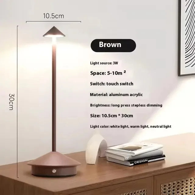 Rechargeable Table LED Lamp Touch Sensor Night Desk Lamp for Restaurant Hotel Bar Bedroom 3 Color Temperatures Stepless Dimming