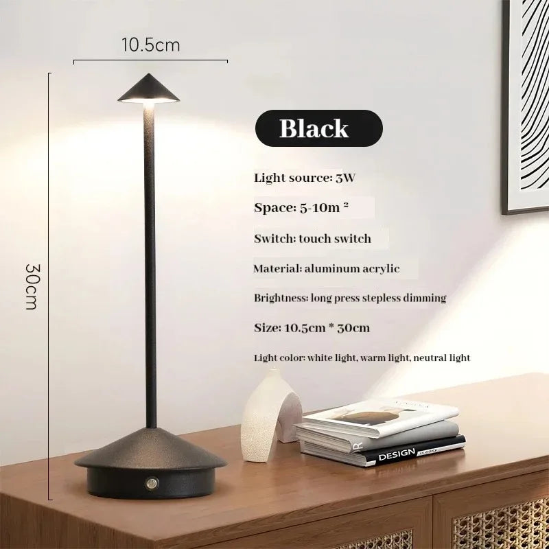 Rechargeable Table LED Lamp Touch Sensor Night Desk Lamp for Restaurant Hotel Bar Bedroom 3 Color Temperatures Stepless Dimming