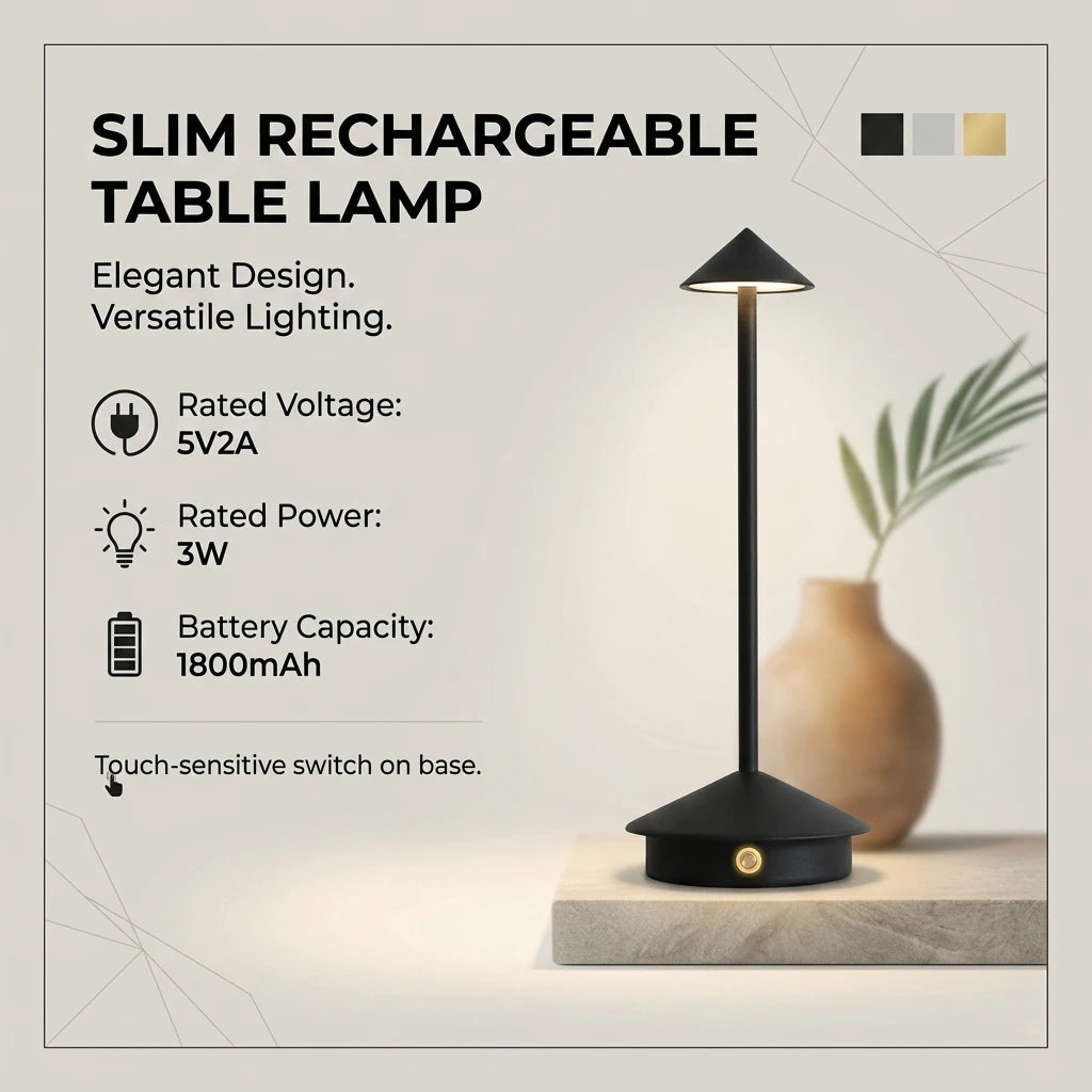 Rechargeable Table LED Lamp Touch Sensor Night Desk Lamp for Restaurant Hotel Bar Bedroom 3 Color Temperatures Stepless Dimming